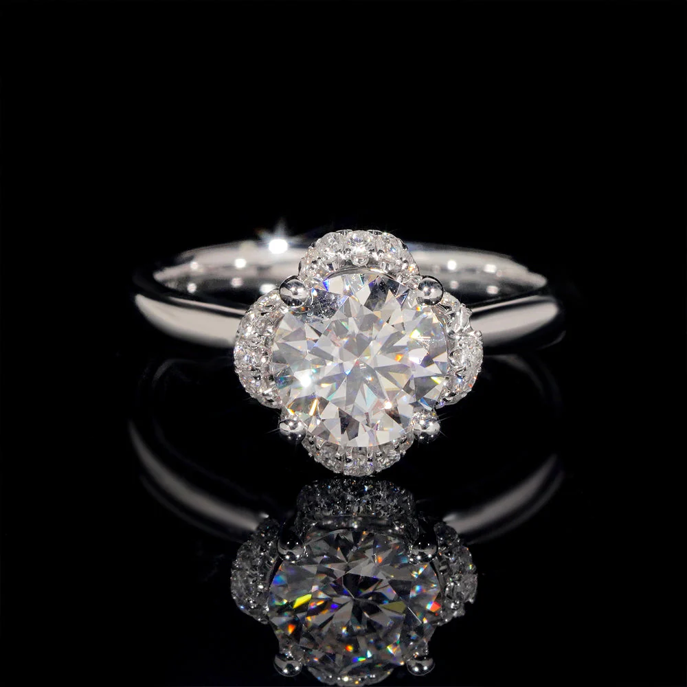 Bague de fiançailles solitaire entouré diamant moissanite 1 CT – Image 2