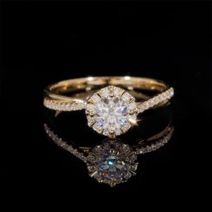 Bague de fiançailles solitaire entouré pavé diamant naturel 1 CT