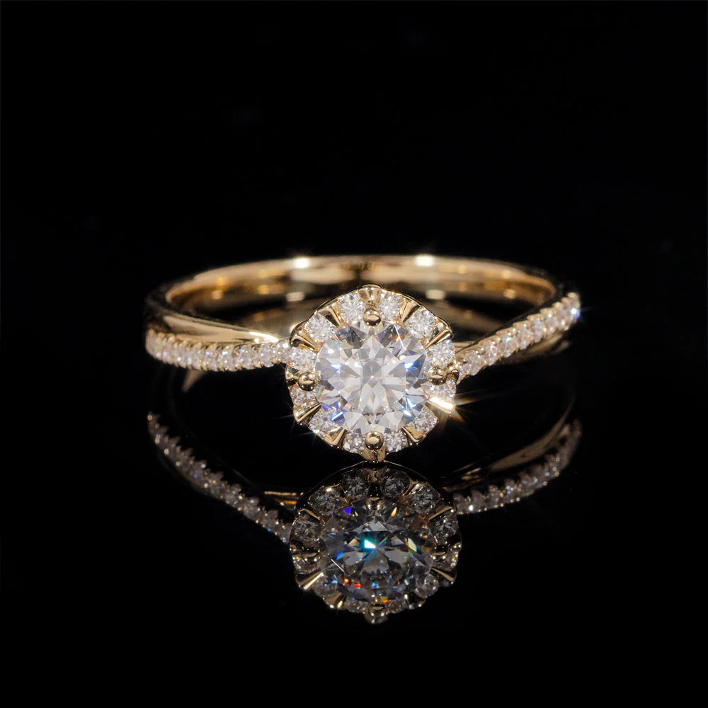 Bague de fiançailles solitaire entouré pavé diamant naturel 1 CT