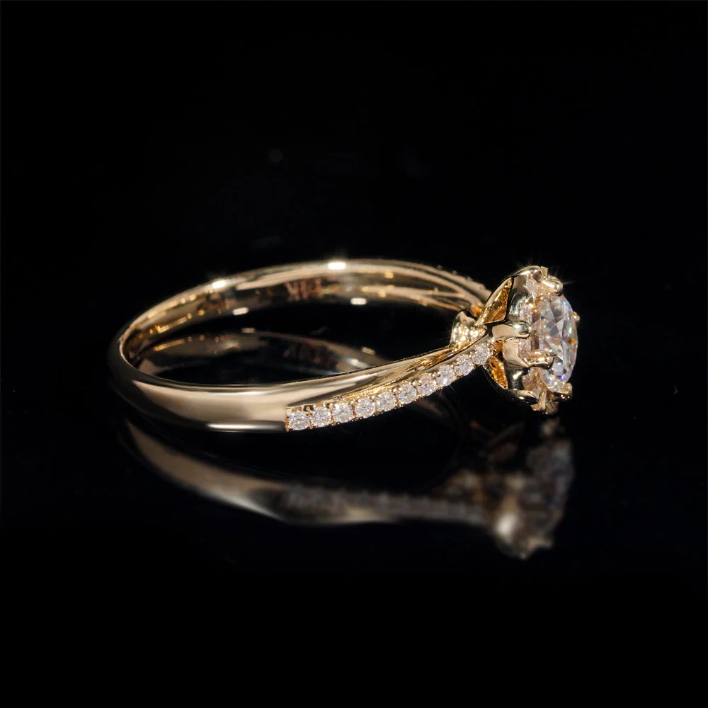 Bague de fiançailles solitaire entouré pavé diamant naturel 1 CT – Image 4