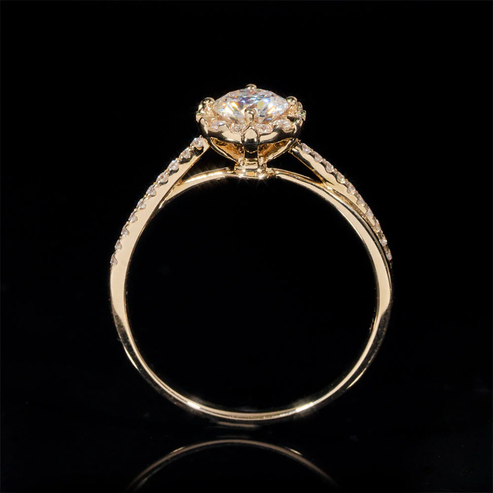 Bague de fiançailles solitaire entouré pavé diamant naturel 1 CT – Image 3