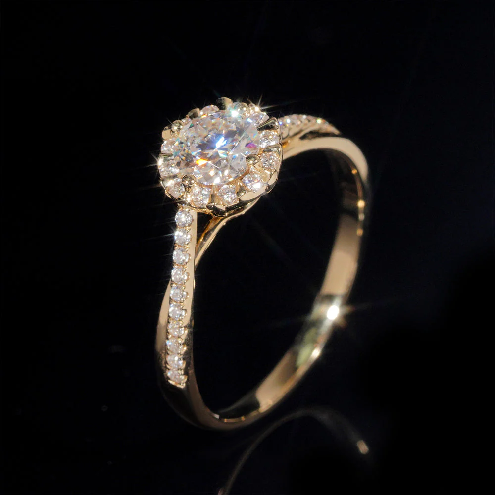 Bague de fiançailles solitaire entouré pavé diamant naturel 1 CT – Image 2