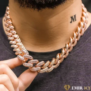 CHAINE CUBAINE EN DIAMANT BAGUETTE - 18MM