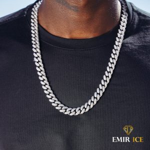 CHAINE CUBAINE DIAMANT OR BLANC - 12MM