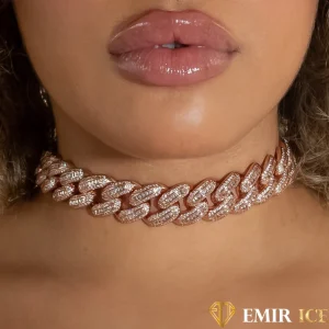 CHAINE BAGUETTE CUBAINE FEMME OR ROSE - 16MM (ancienne collection)