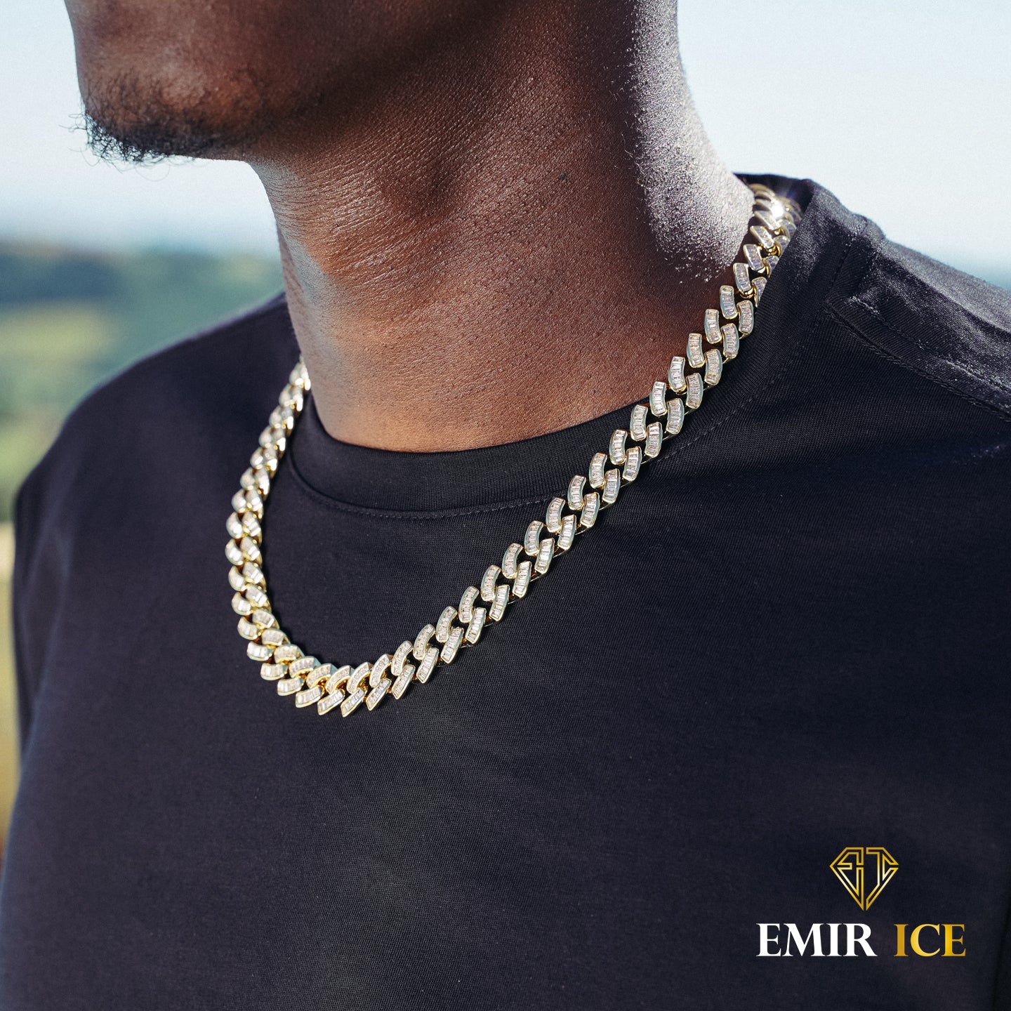 CHAINE CUBAINE DIAMANT BAGUETTE OR JAUNE - 12MM – Image 2