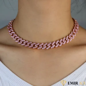 COLLIER MAILLE CUBAINE FEMME "SWEET PINK" - 12MM