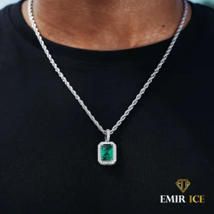COLLIER PENDENTIF EMERAUDE DIAMANT OR BLANC