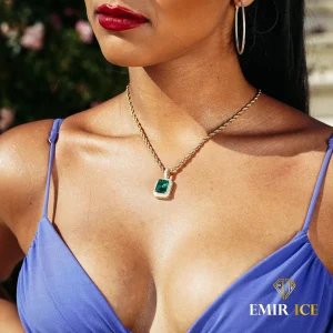 COLLIER EMERAUDE DIAMANT FEMME OR JAUNE