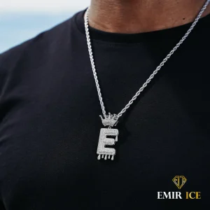 COLLIER PENDENTIF LETTRE INITIALE DIAMANT COURONNE OR BLANC