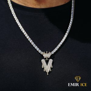 COLLIER PENDENTIF LETTRE INITIALE DIAMANT COURONNE OR JAUNE