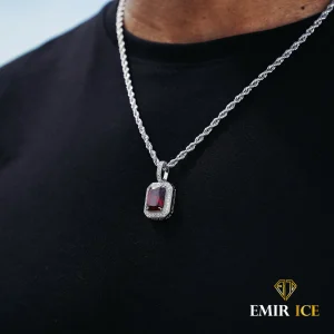 COLLIER PENDENTIF RUBIS DIAMANT OR BLANC