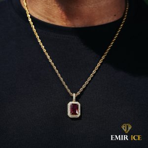 COLLIER PENDENTIF RUBIS DIAMANT OR JAUNE