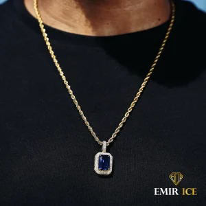 COLLIER PENDENTIF SAPHIR DIAMANT OR JAUNE