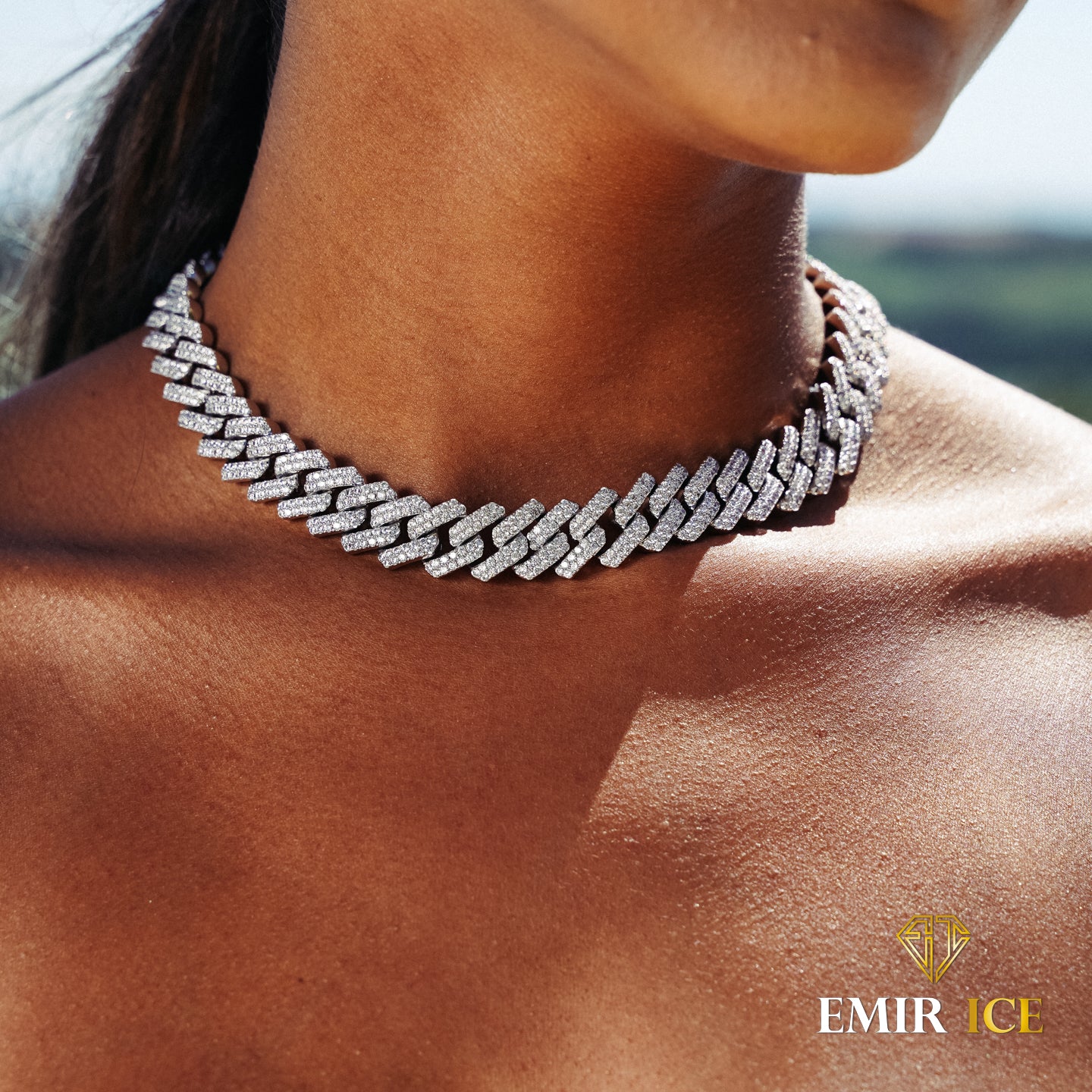 COLLIER PRONG CUBAN LINK FEMME OR BLANC - 14MM