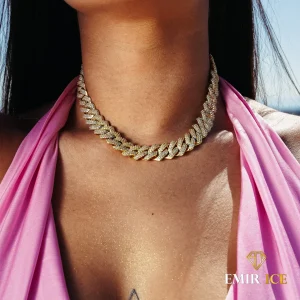COLLIER PRONG CUBAN LINK FEMME OR JAUNE - 14MM