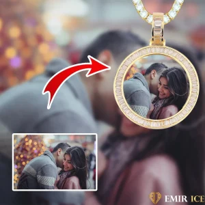 COLLIER PENDENTIF PORTE-PHOTO DIAMANT BAGUETTE