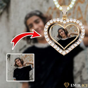 COLLIER PENDENTIF PORTE-PHOTO COEUR ROTATIF