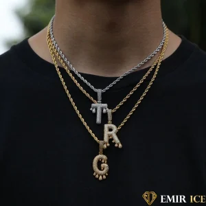 COLLIER PENDENTIF EMIR DRIP INITIALE PLAQUE OR