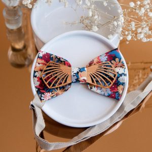 Noeud papillon en bois et tissu fleuri Jardin d&rsquo;hiver