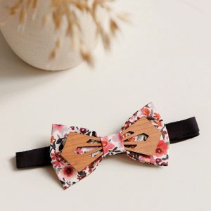 Noeud Papillon en bois et tissu Fleurs des champs