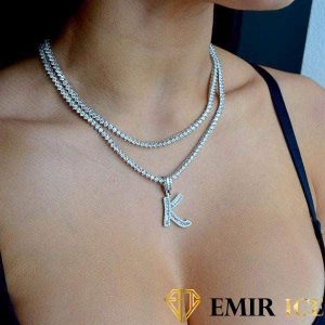 COLLIER PENDENTIF LETTRE INITIALE DIAMANT BAGUETTE FEMME